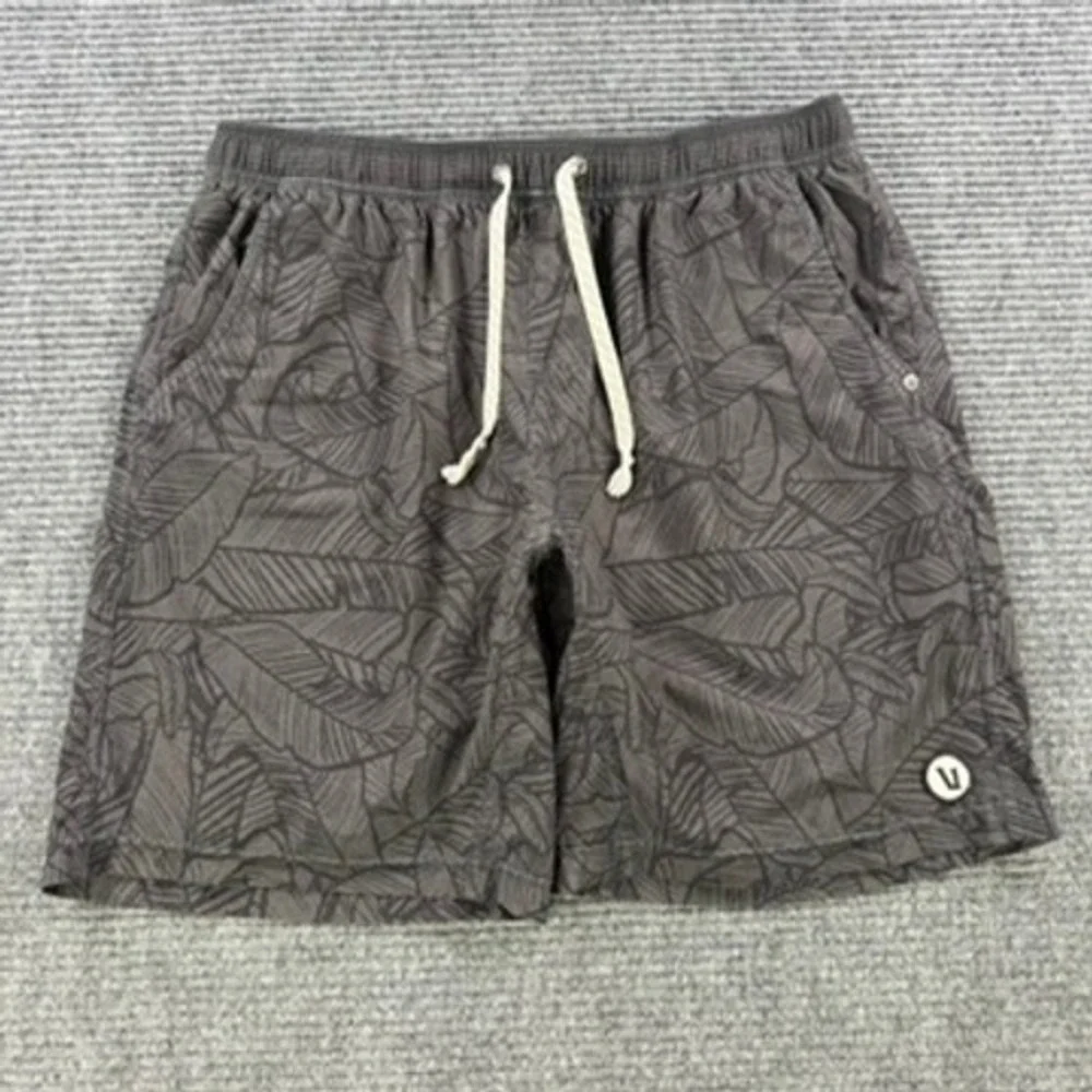 Vuori Kore Short Men 30 Charcoal Grey Palm Leaf Print Lined Athletic No Size Tag